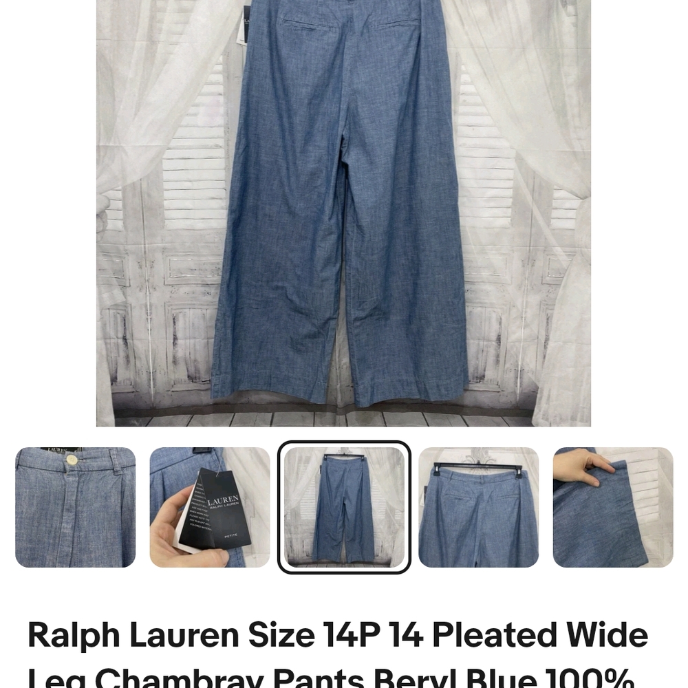 Ralph Lauren Wide Leg Chambray Pants - Blue